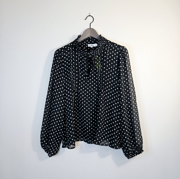 Sam Edelman Women’s Black White Polka Dots Emma Blouse Size Large NWT - Picture 1 of 11